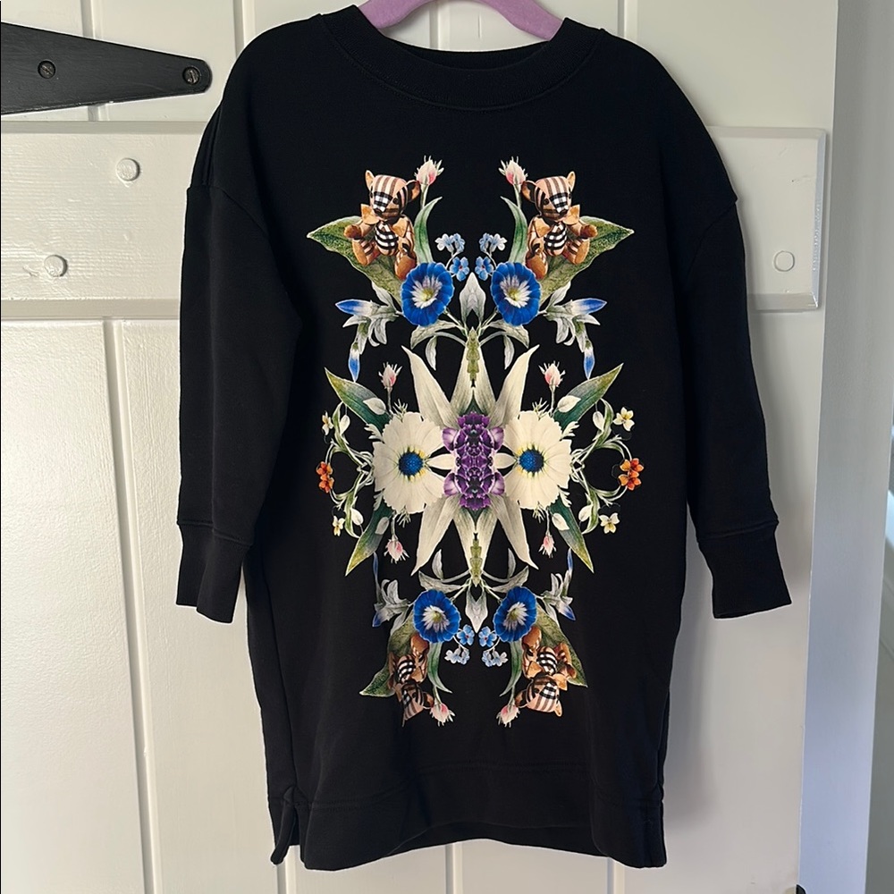 Black Sweatshirt with Floral and Tiger Print